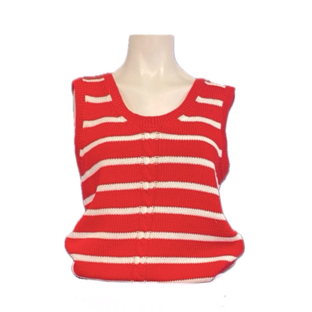 Vintage 90’s Red & White Striped NWT Knitted Vest Sz M